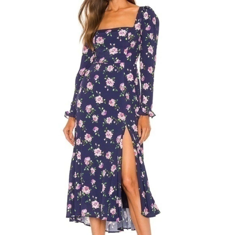 Sau Lee. Marianne  Floral Puff Sleeve Midi‎ Dress.